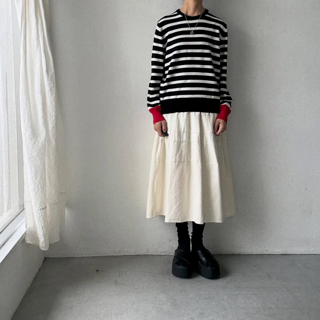 atelier naruse ウールコットンボーダーニット ブラック×レッド