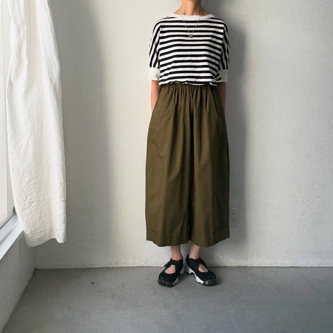 ゴーシュ コットンポプリンワイドパンツ カーキ
