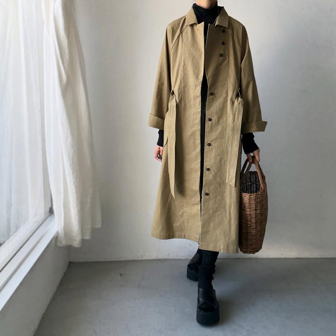 MAGALI コットンリネンアンティークキャンバストレンチコート カーキ