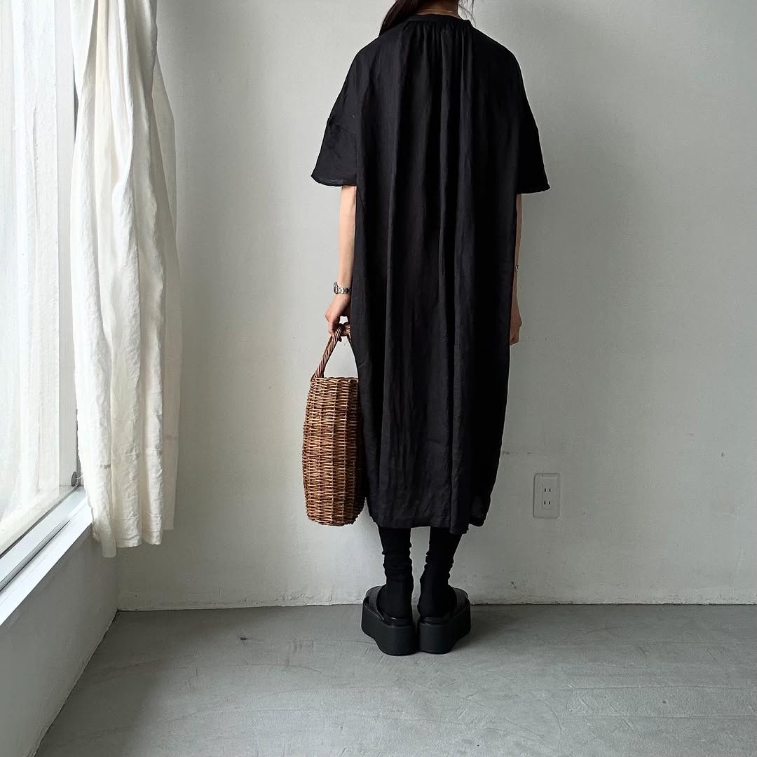 atelier naruse リネンワイドギャザーワンピース