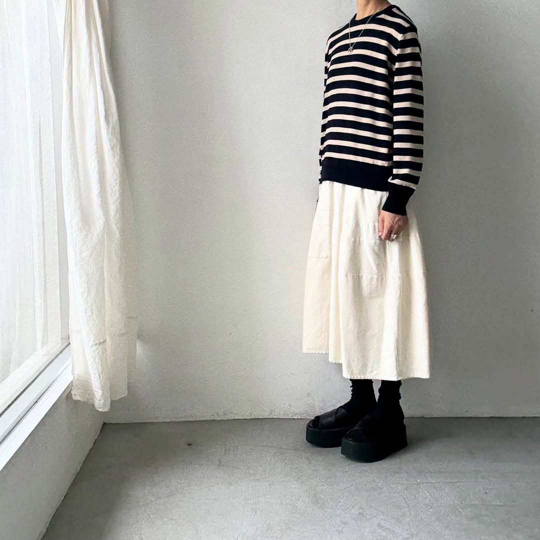 atelier naruse ウールコットンボーダーニット ネイビー×ブラック