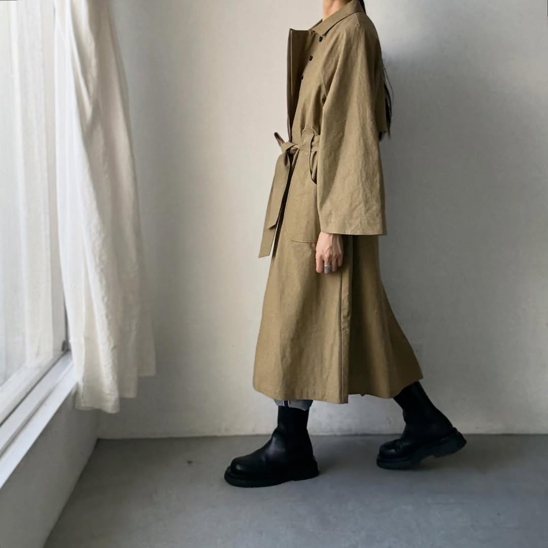 MAGALI コットンリネンアンティークキャンバストレンチコート カーキ