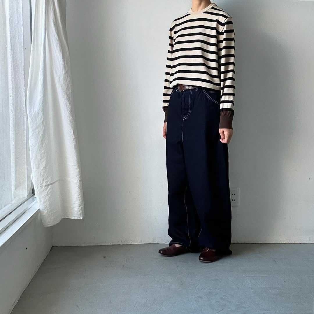 atelier naruse ウールコットンボーダーニット ベージュ×ブラウン