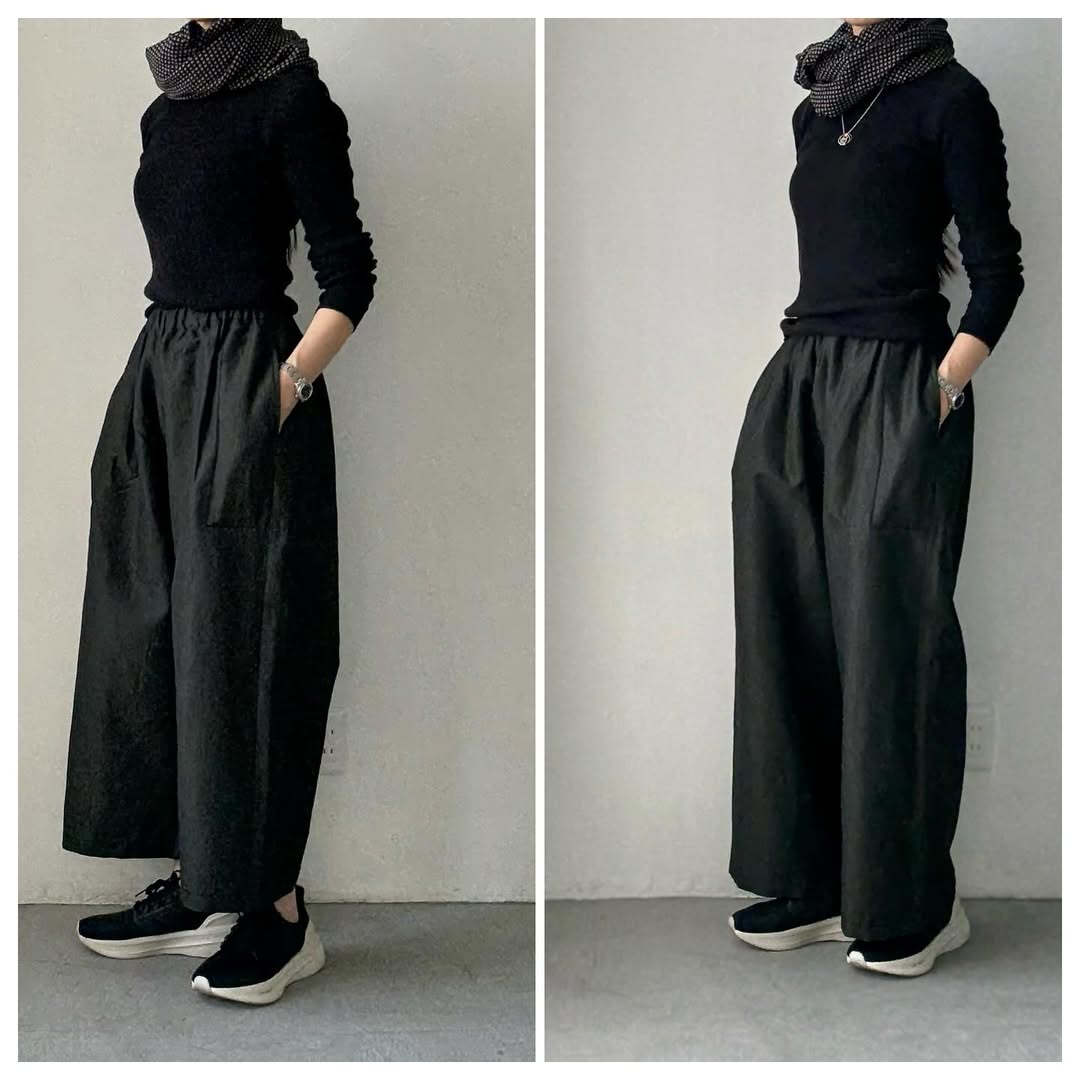 homspun ウールリネンギャザーワイドパンツ ダークグリーン