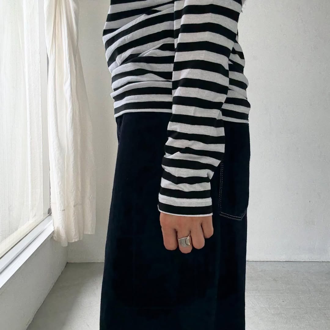 R&D.M.Co ガーゼボーダー長袖Tシャツ ブラック Mサイズ