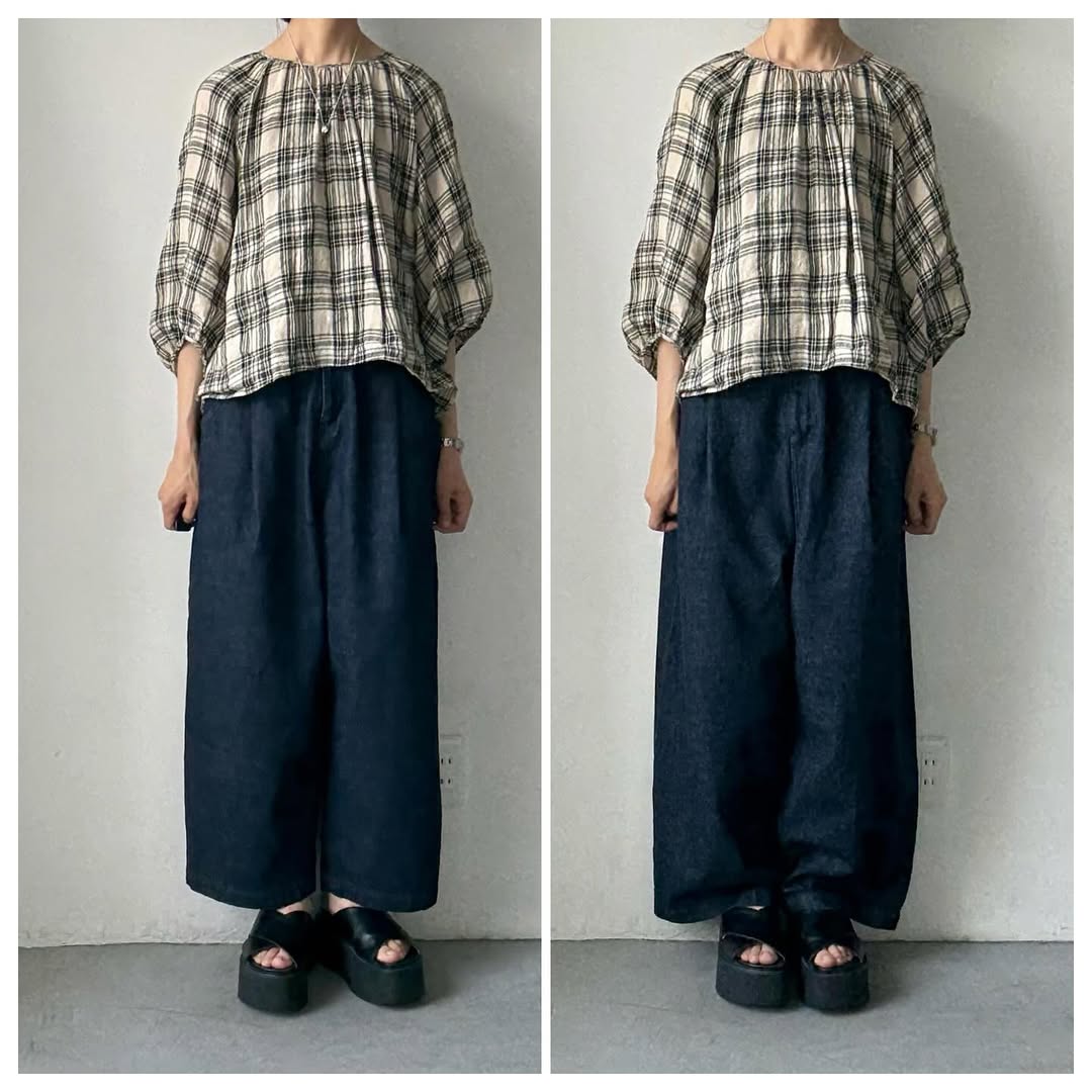 atelier naruse コットンデニムタックパンツ インディゴ