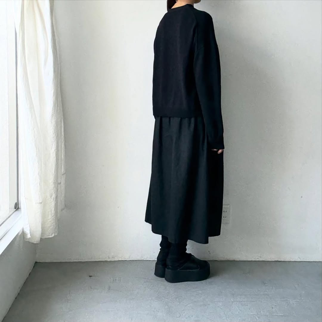 atelier naruse コットンウールニットカーディガン ブラック