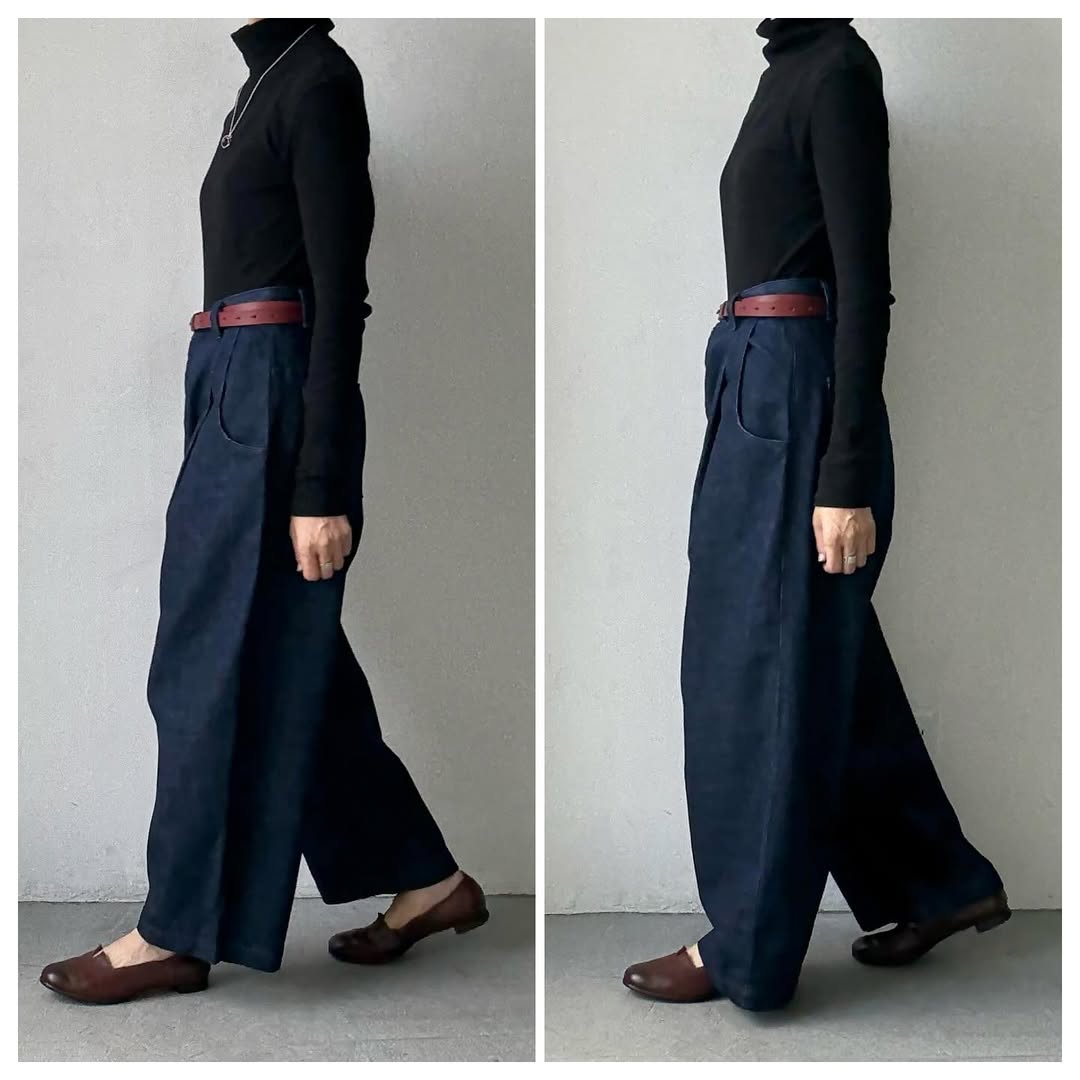atelier naruse コットンデニムタックパンツ インディゴ