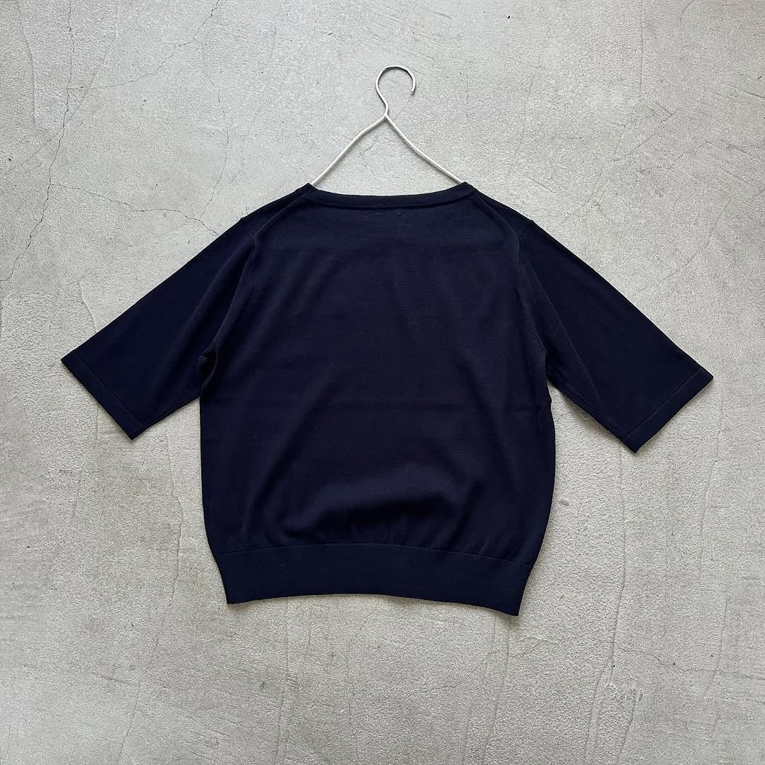 homspun ソフトコンパクトヤーン5分袖ニットプルオーバー ネイビー