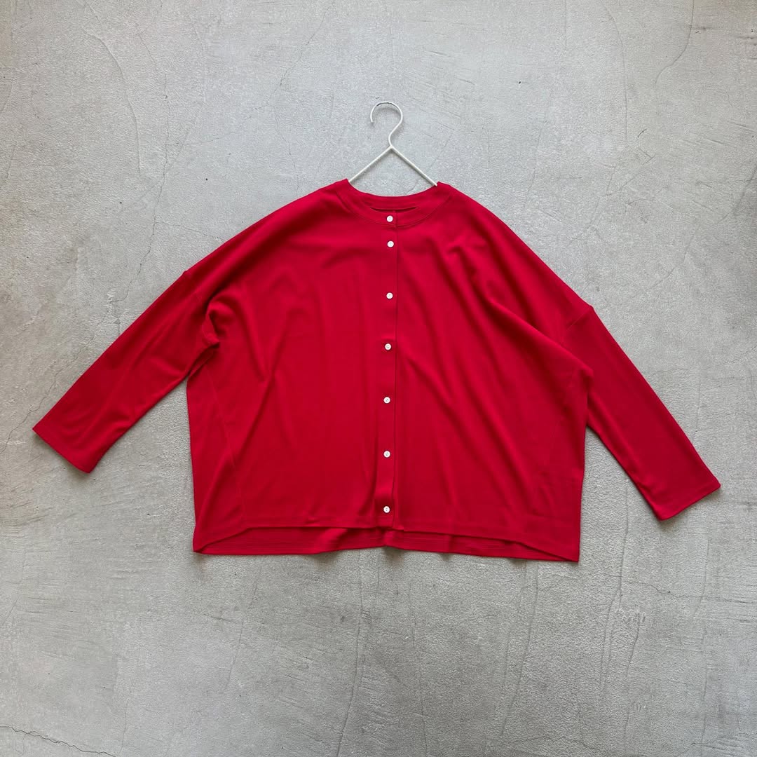 Linenya プライムクールコットン長袖カーディガン レッド