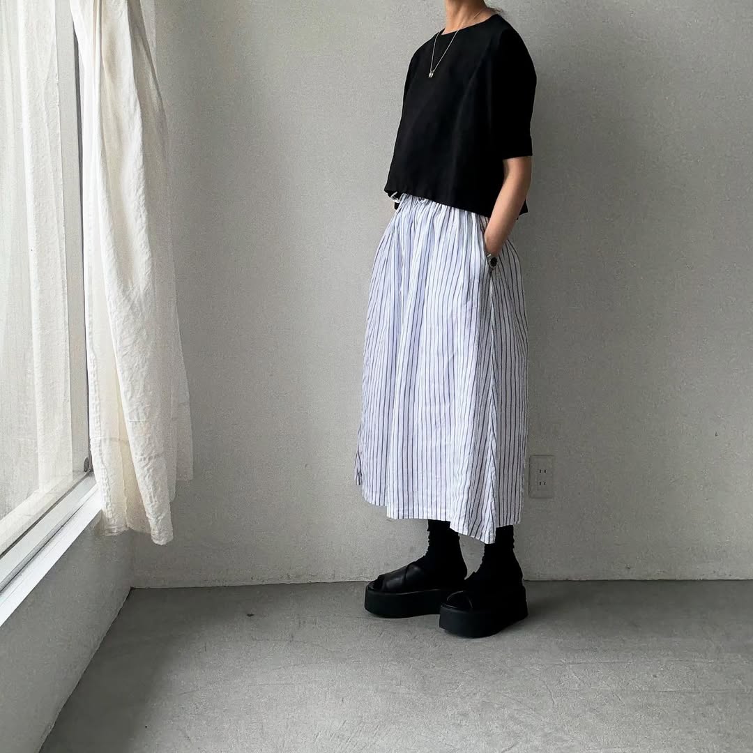 atelier naruse ストライプリネンギャザースカート