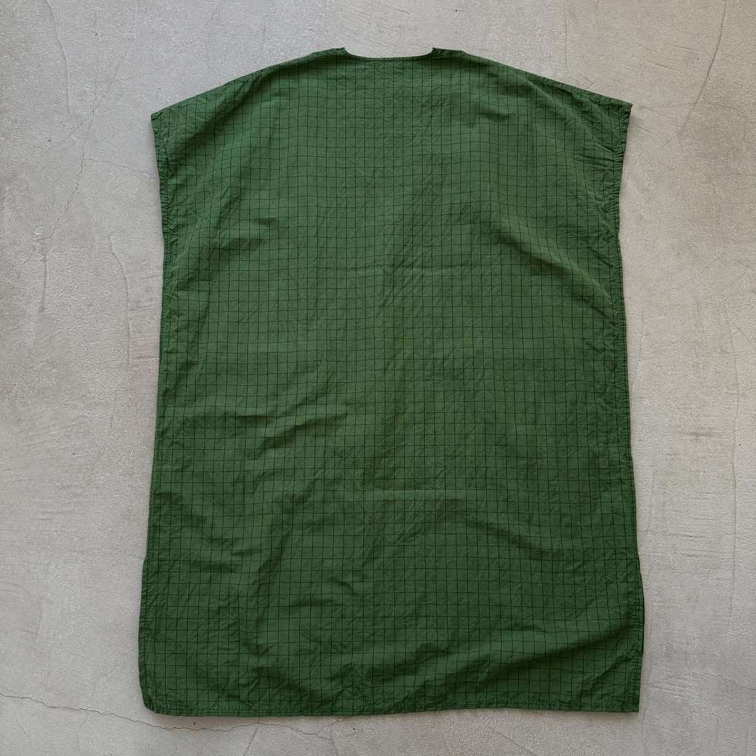 homspun コットンリネンチェックワンピース グリーンチェック