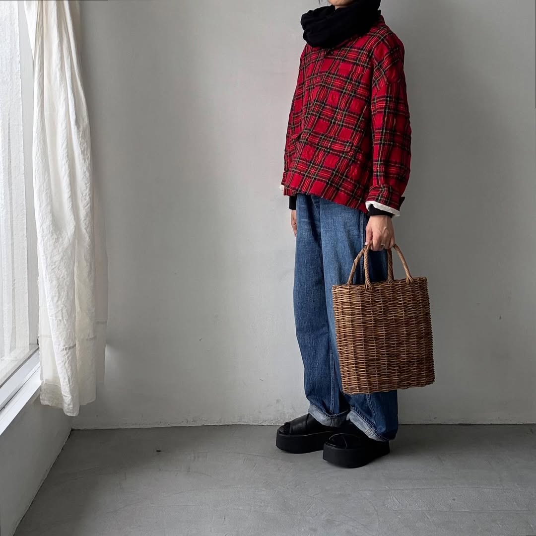 atelier naruse ウールコットンタータンチェックテーラードジャケット