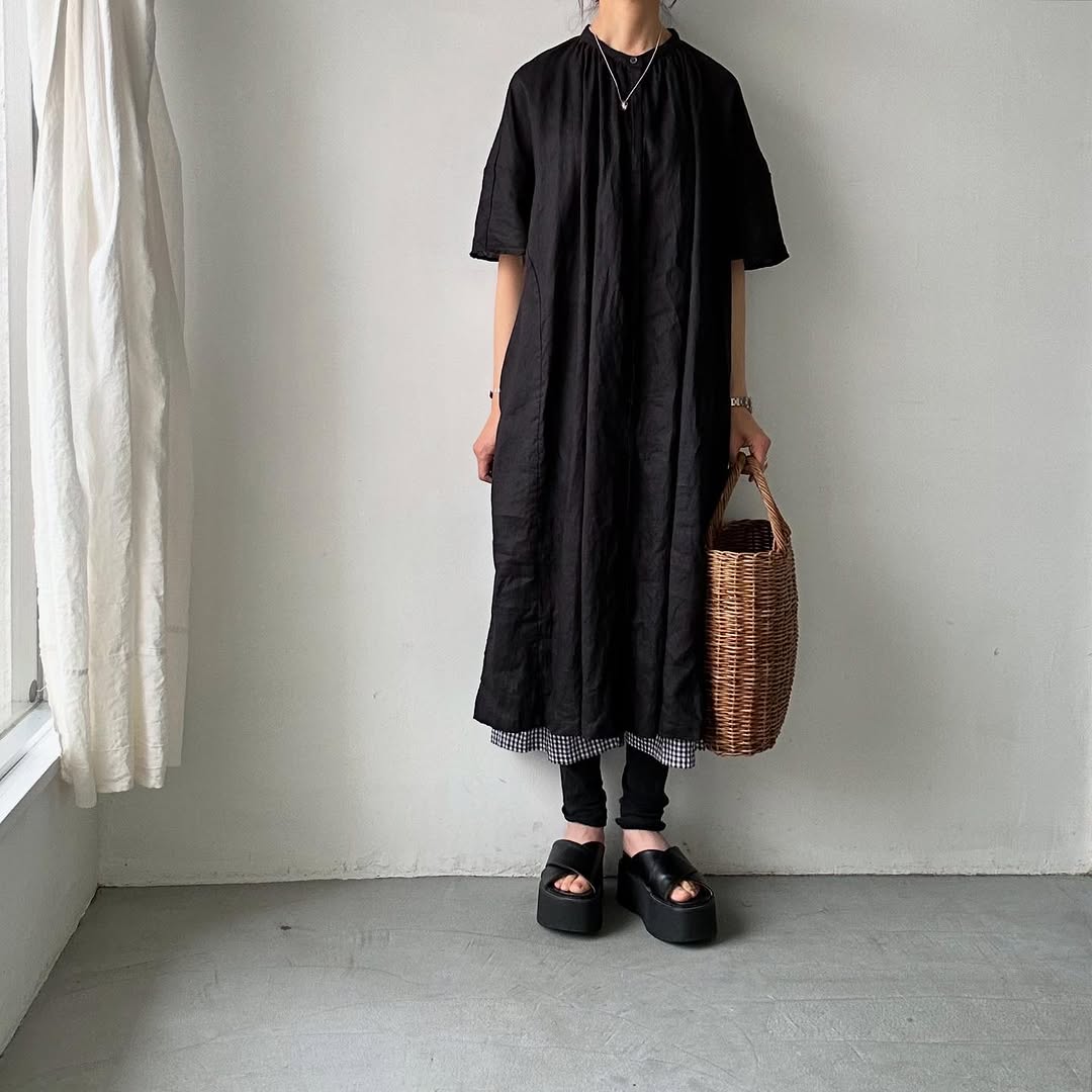 atelier naruse リネンワイドギャザーワンピース