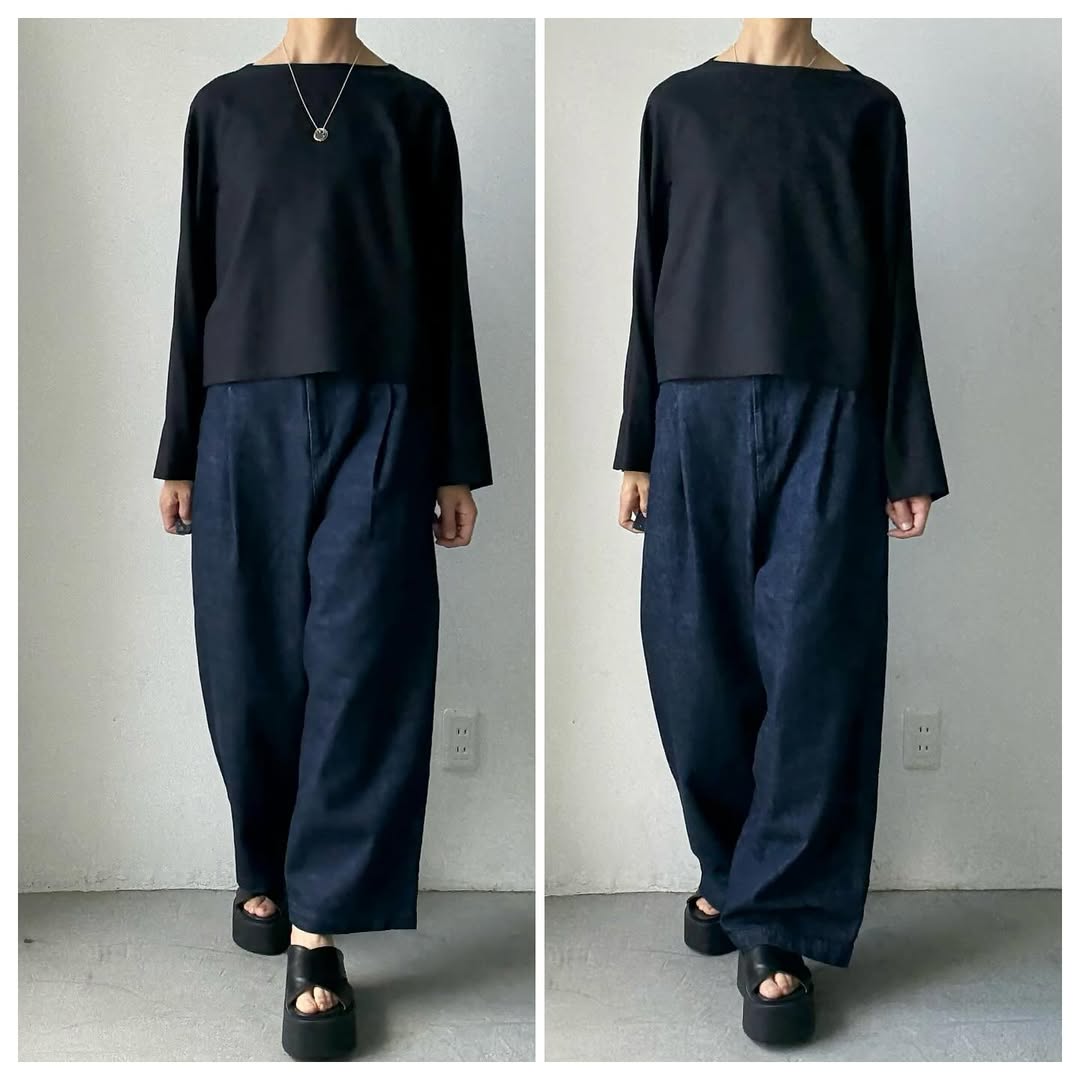 atelier naruse コットンデニムタックパンツ インディゴ