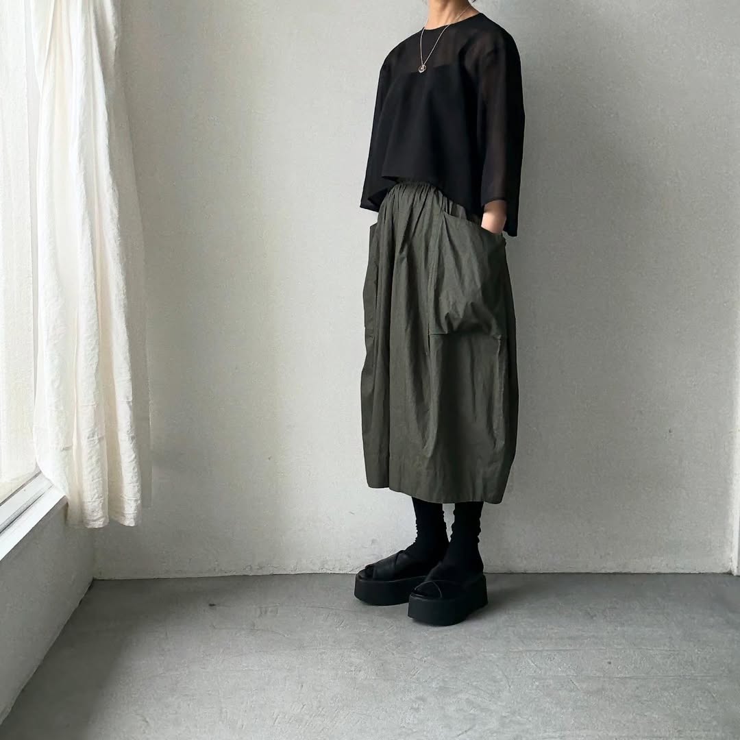 TENNE HANDCRAFTED MODERN 7分袖クルーネックオーガンジープルオーバー