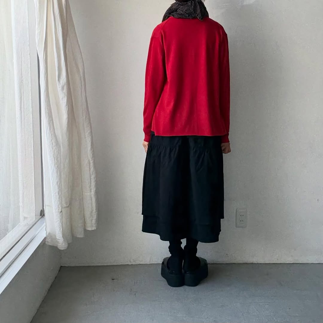 homspun ウールVネックカーディガン レッド