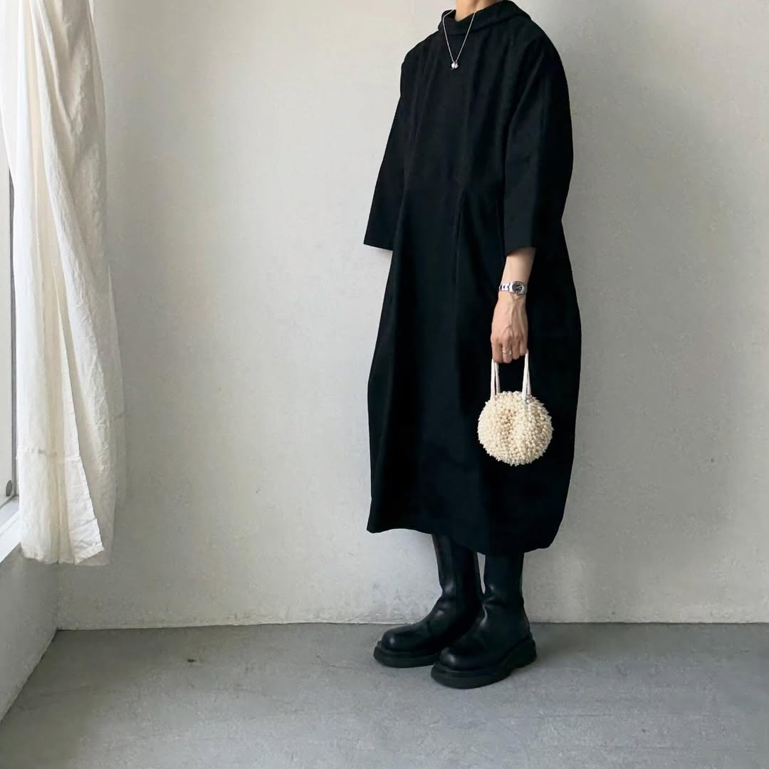 ayanoguchiaya ダブルフロントコートワンピース ブラック