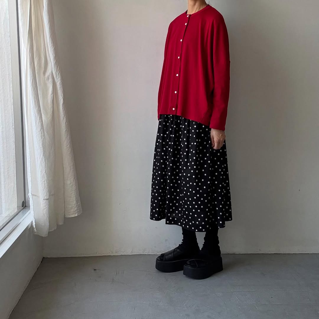 Linenya プライムクールコットン長袖カーディガン レッド