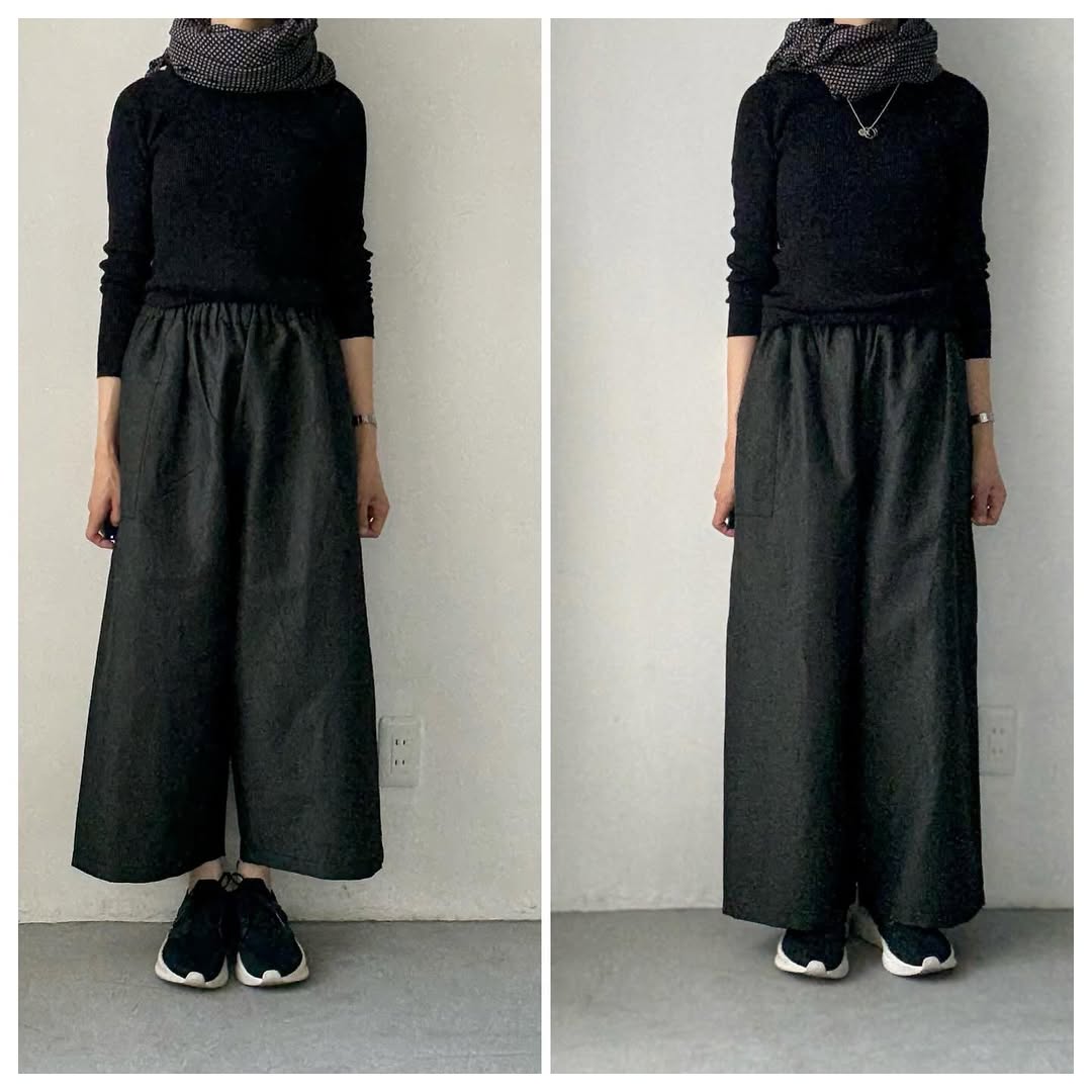 homspun ウールリネンギャザーワイドパンツ ダークグリーン