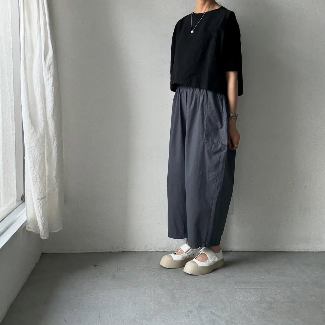 homspun パルキーシーチングコットンギャザーパンツ グレー