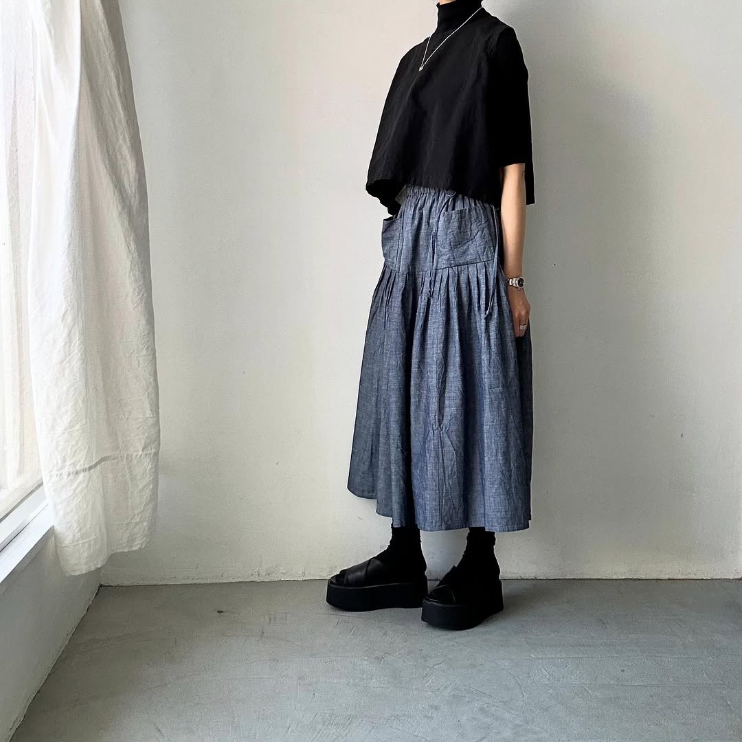 MAGALI インディゴコットンティアードスカート