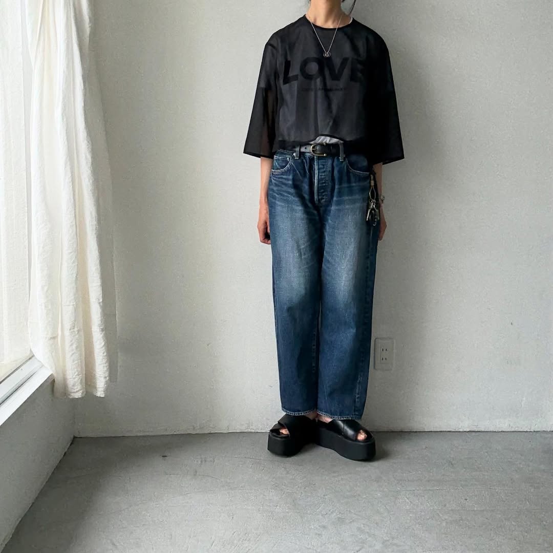 TENNE HANDCRAFTED MODERN 7分袖クルーネックオーガンジープルオーバー
