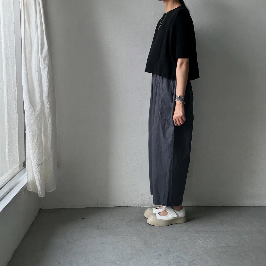 homspun パルキーシーチングコットンギャザーパンツ グレー