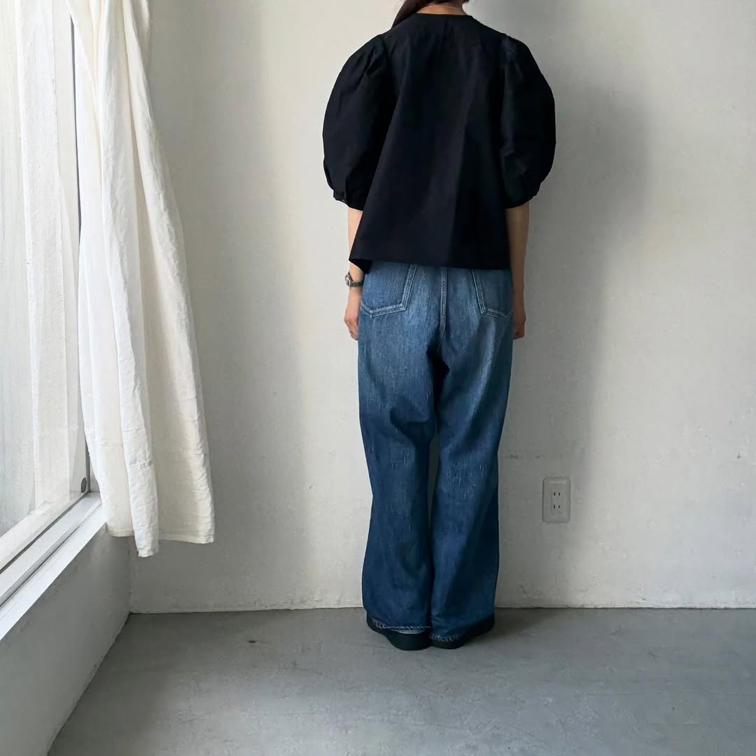 R&D.M.Co コットンポリエステルタフタビッグバルーンスリーブブラウス