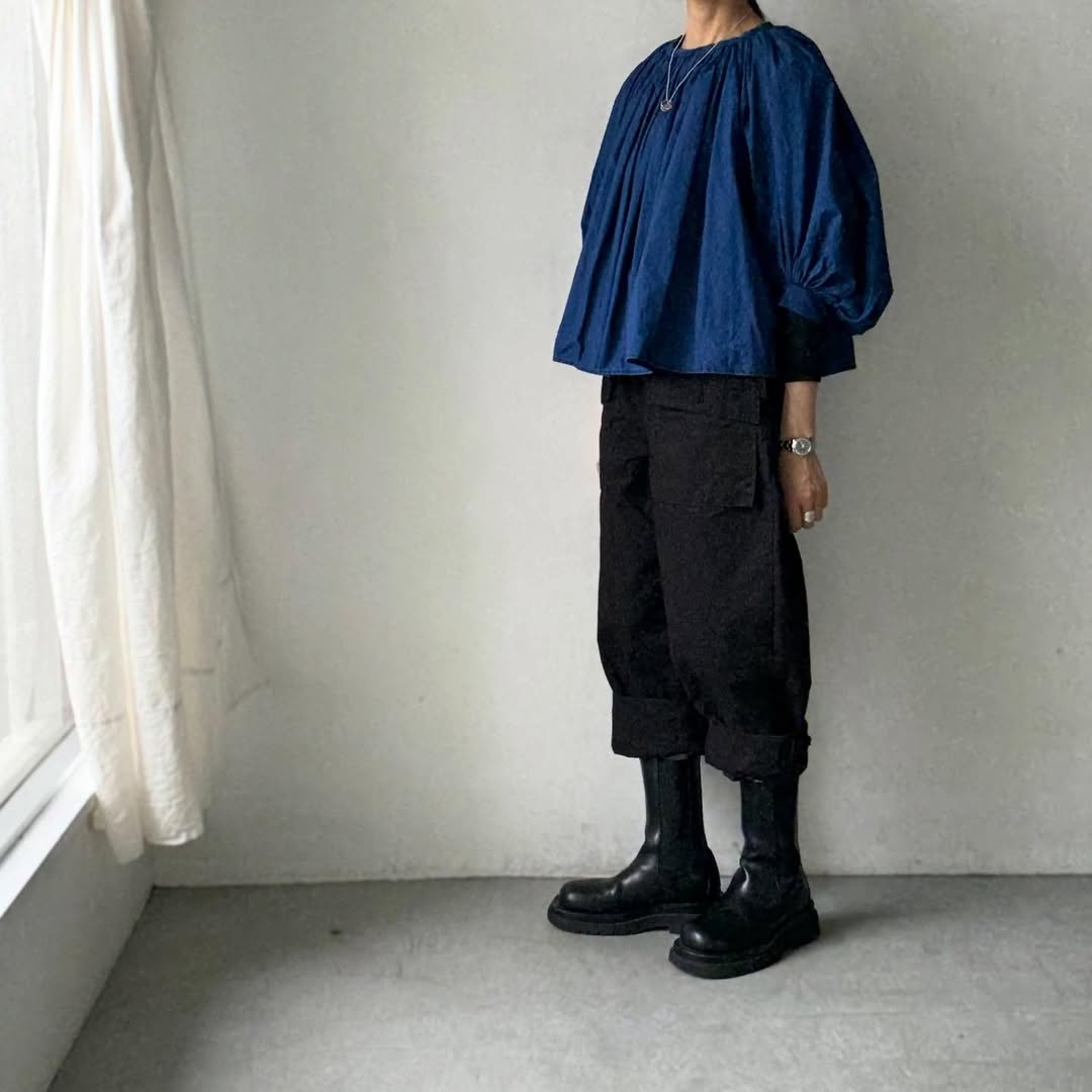 R&D.M.Co インディゴブルーギャザースモック