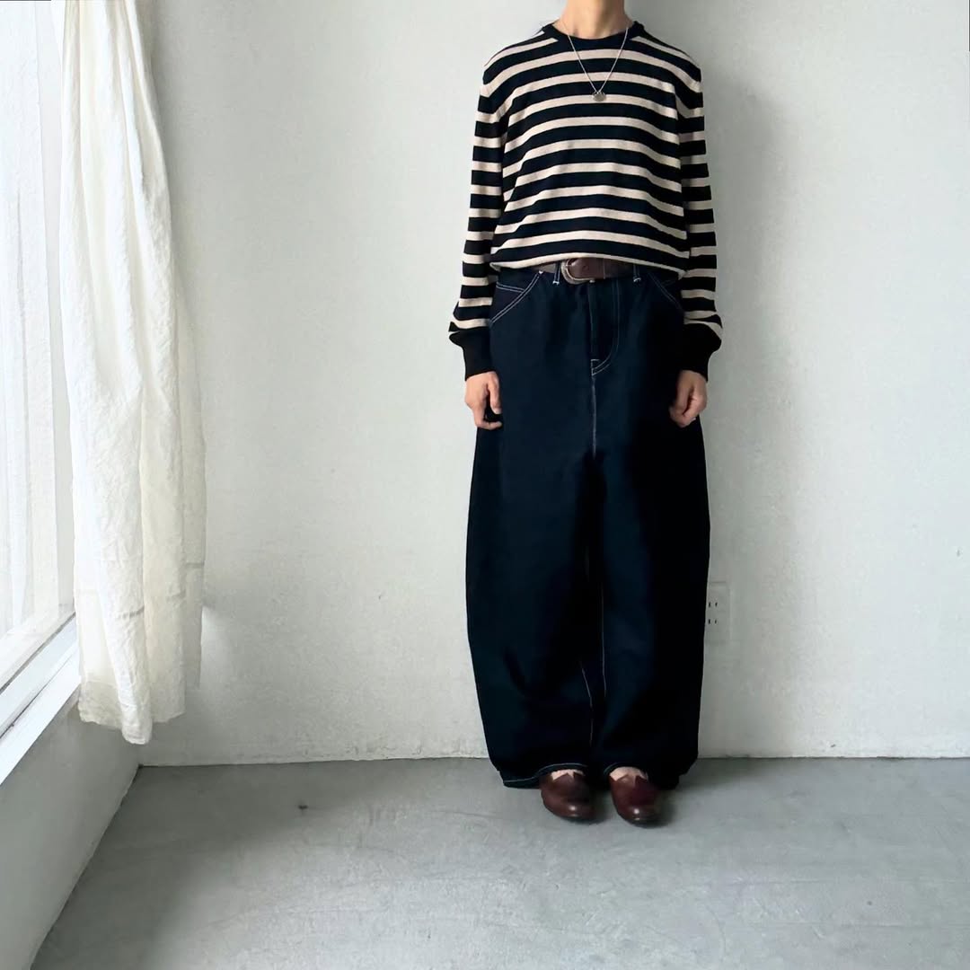 atelier naruse ウールコットンボーダーニット ネイビー×ブラック