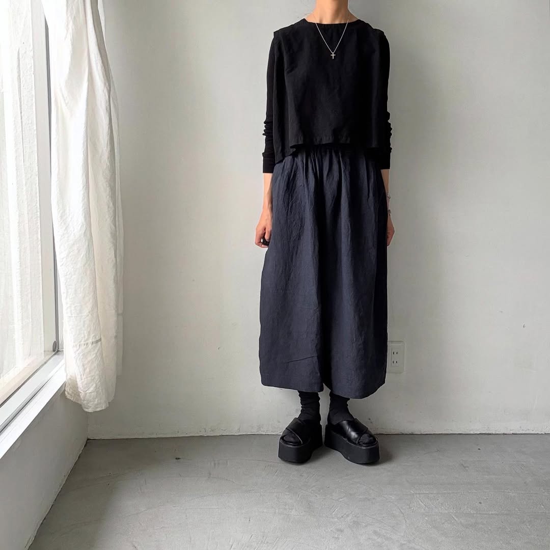 Linenya リネンワイドキュロット ネイビー