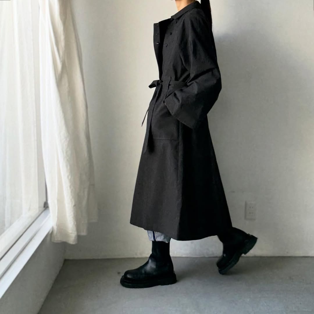 MAGALI コットンリネンアンティークキャンバストレンチコート ブラック