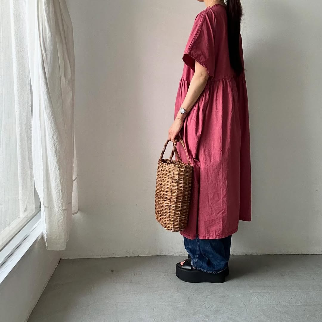 homspun コンパクトウェザービッグギャザーワンピース ピンク