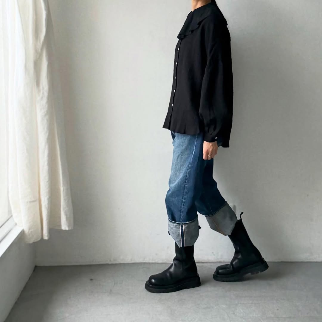 MAGALI ストライプリネンアンティークカラーブラウス