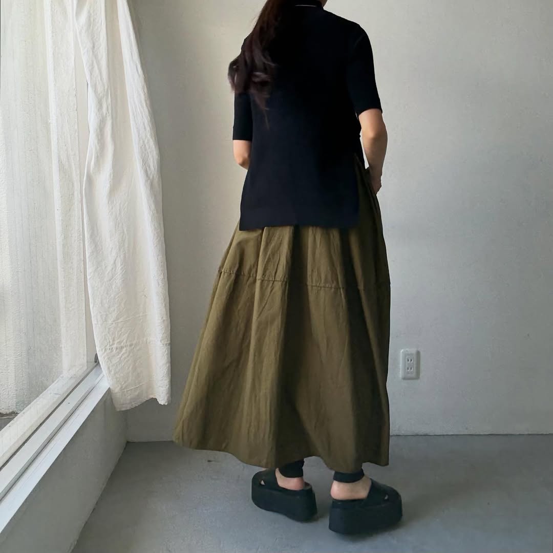 ゴーシュ コットンポプリンギャザースカート カーキ