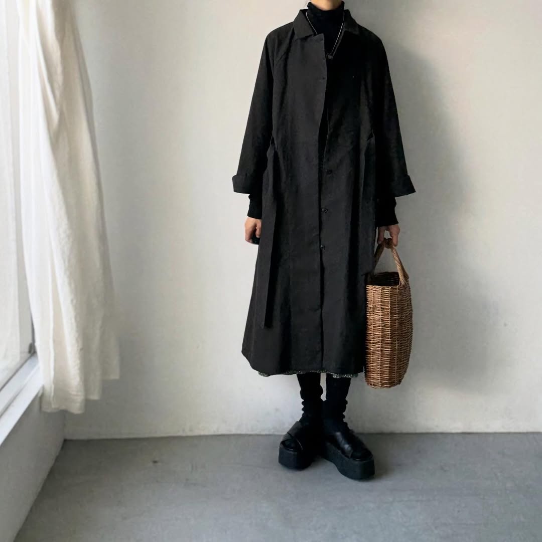 MAGALI コットンリネンアンティークキャンバストレンチコート ブラック