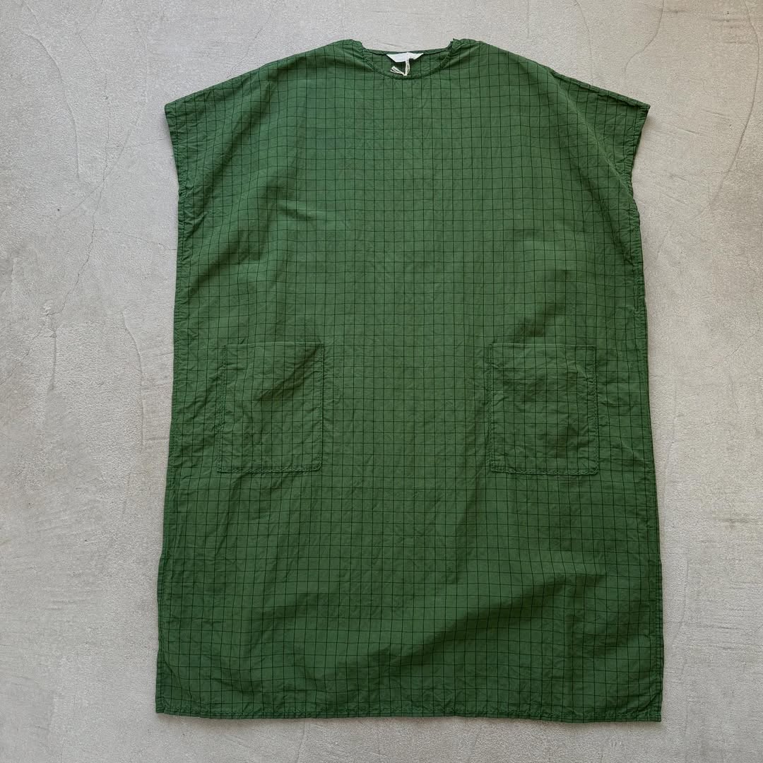 homspun コットンリネンチェックワンピース グリーンチェック