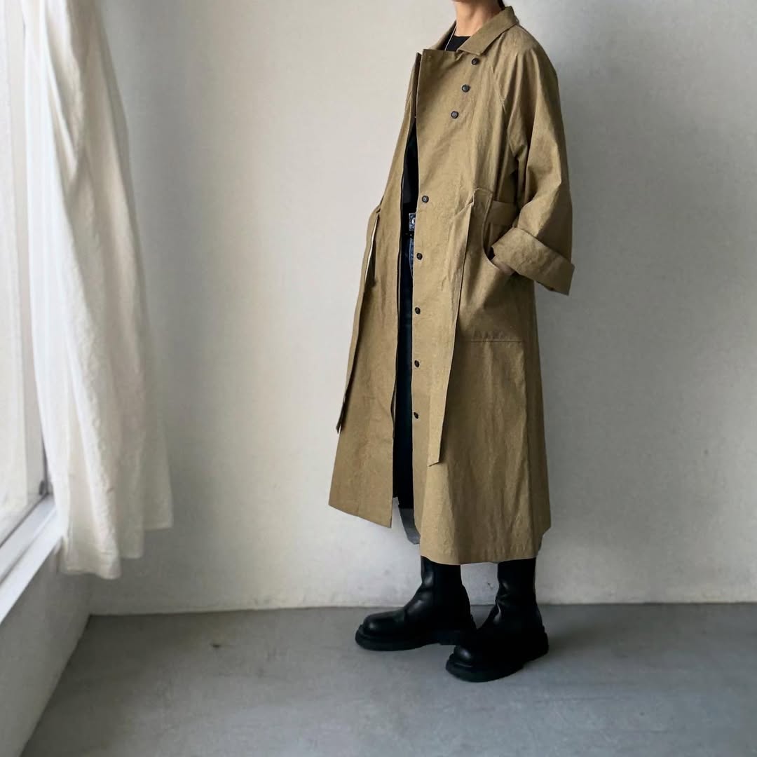 MAGALI コットンリネンアンティークキャンバストレンチコート カーキ