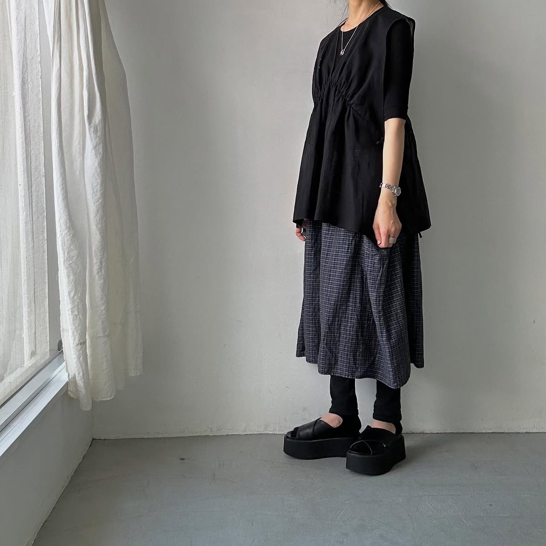 TENNE HANDCRAFTED MODERN コットンオーガンジー2wayショートドレス ブラック