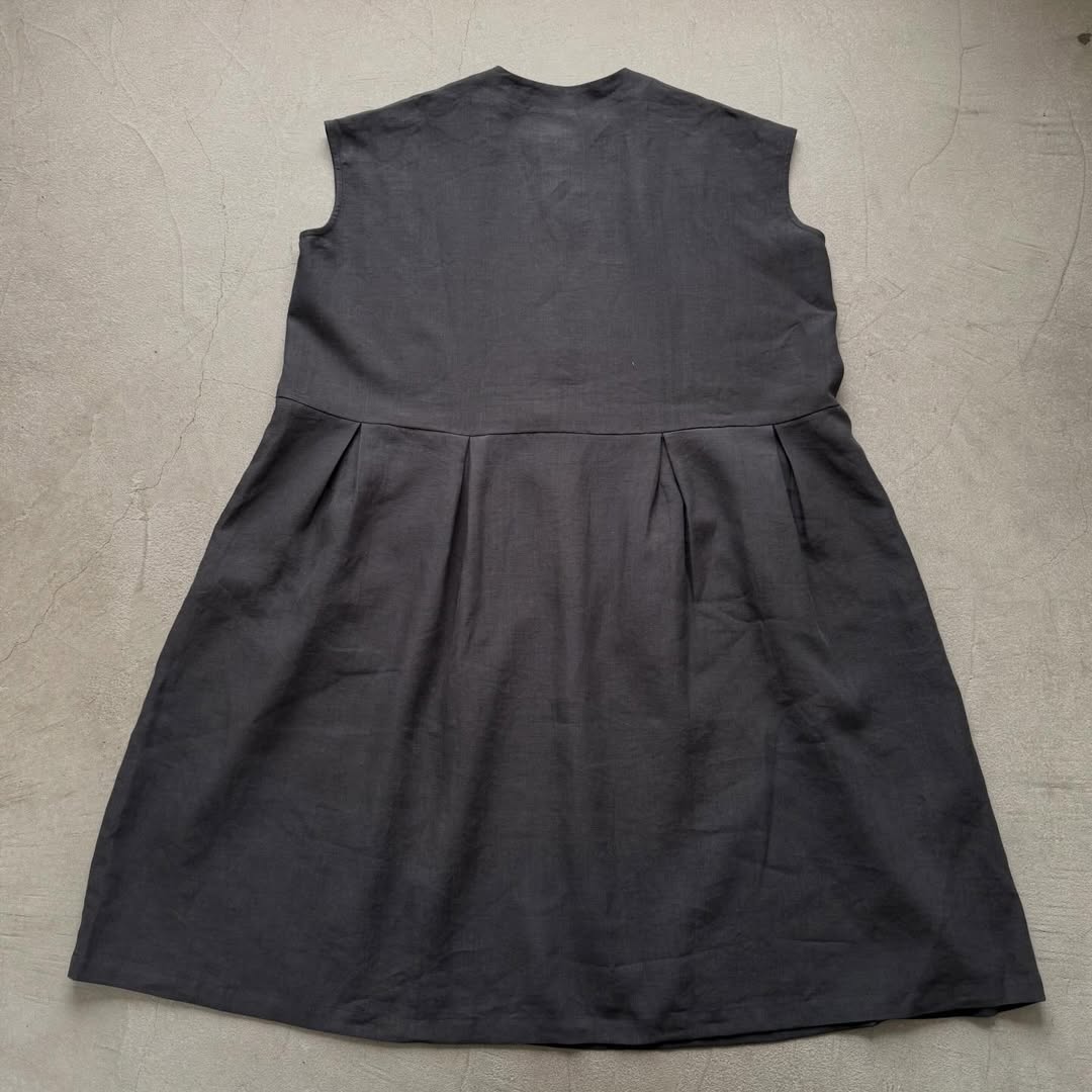 Linenya リネンフレンチスリーブワンピース チャコール