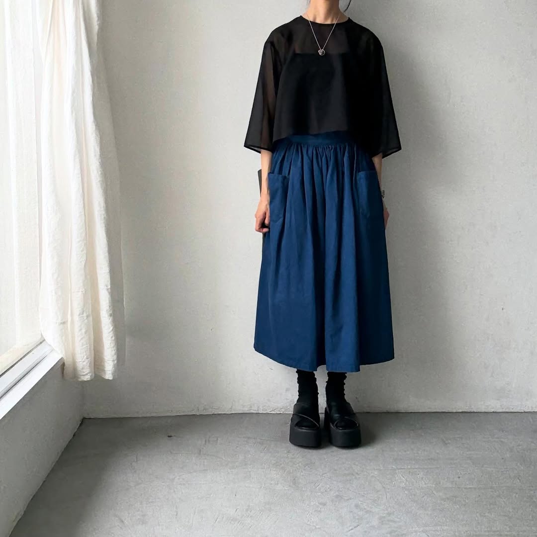 TENNE HANDCRAFTED MODERN 7分袖クルーネックオーガンジープルオーバー