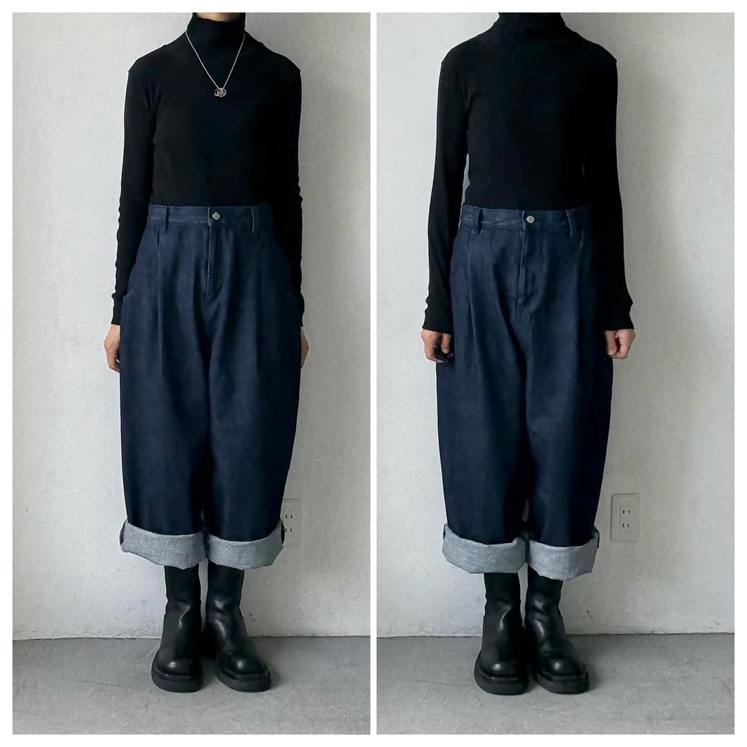 atelier naruse コットンデニムタックパンツ インディゴ