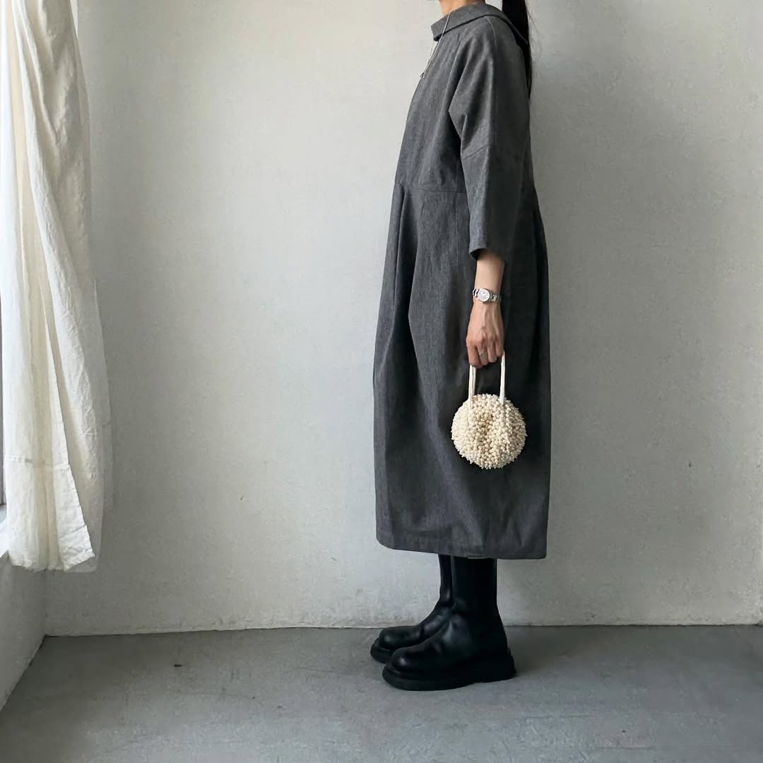 ayanoguchiaya ダブルフロントコートワンピース グレー