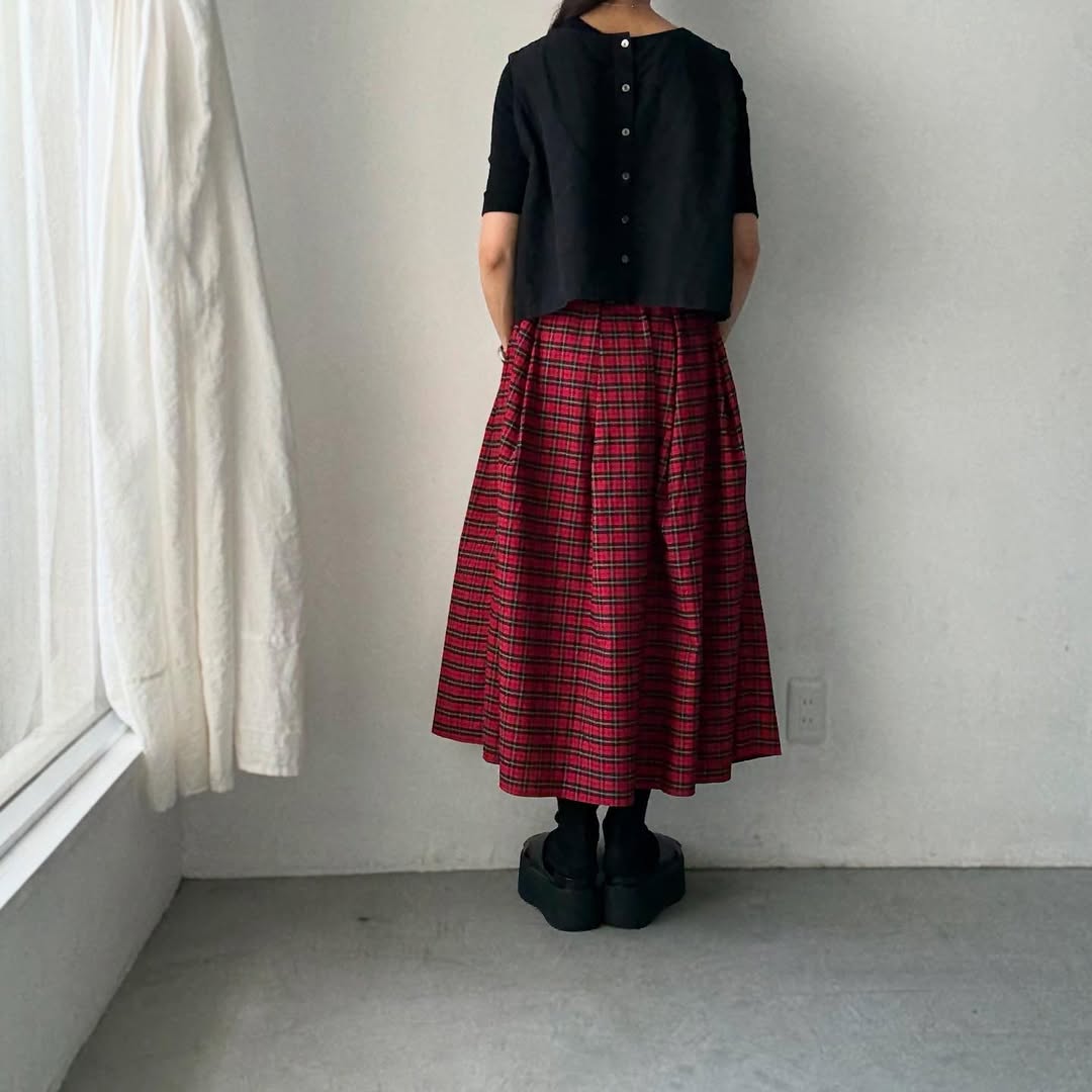 ayanoguchiaya タータンチェックタックワイドスカート(blanc別注)