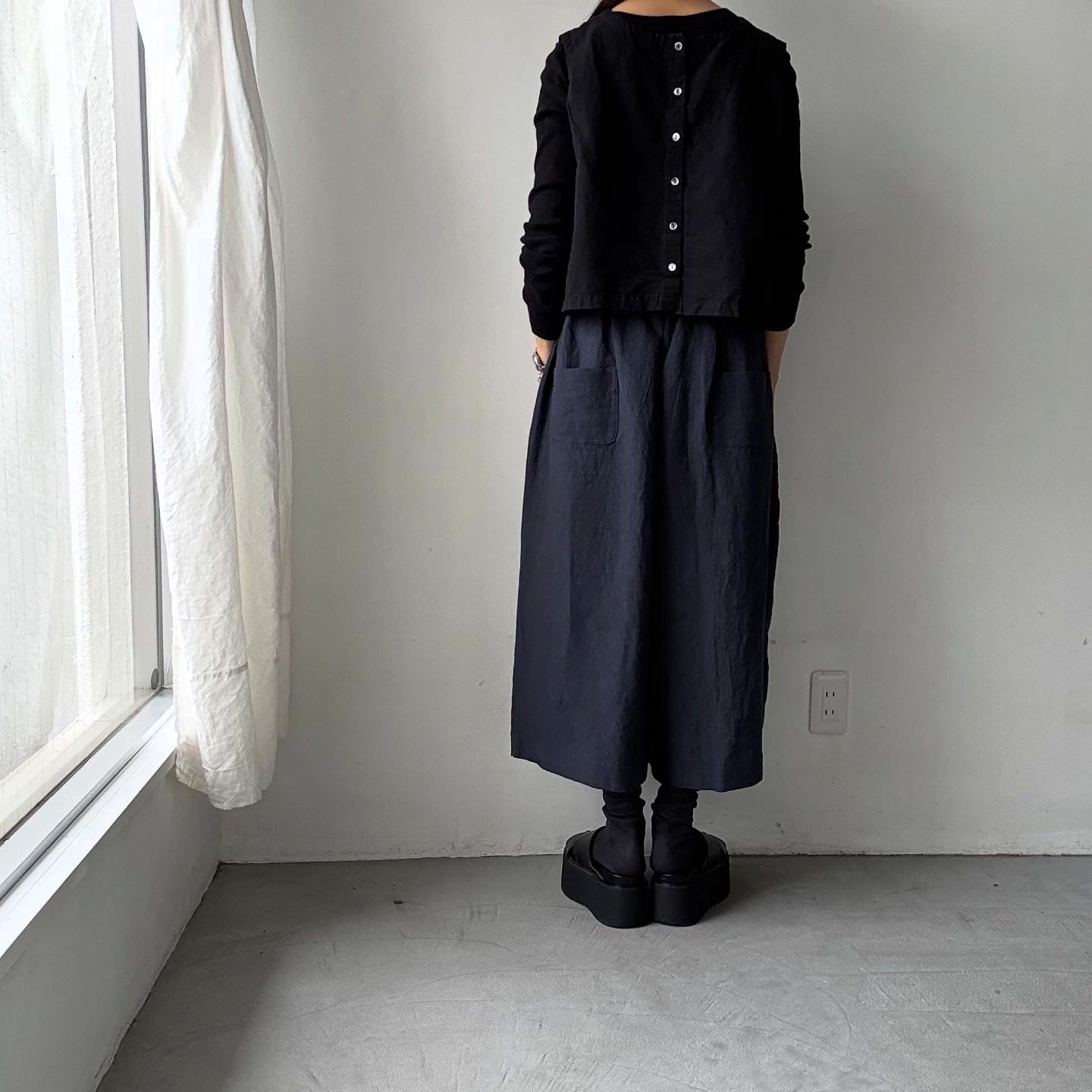 Linenya リネンワイドキュロット ネイビー