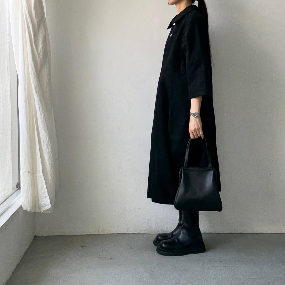 ayanoguchiaya ダブルフロントコートワンピース ブラック