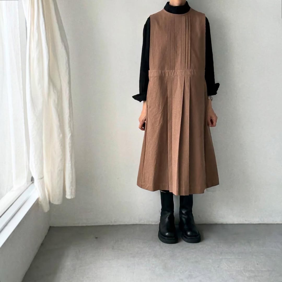 atelier d'antan kobell コットンエプロンドレス カーキ