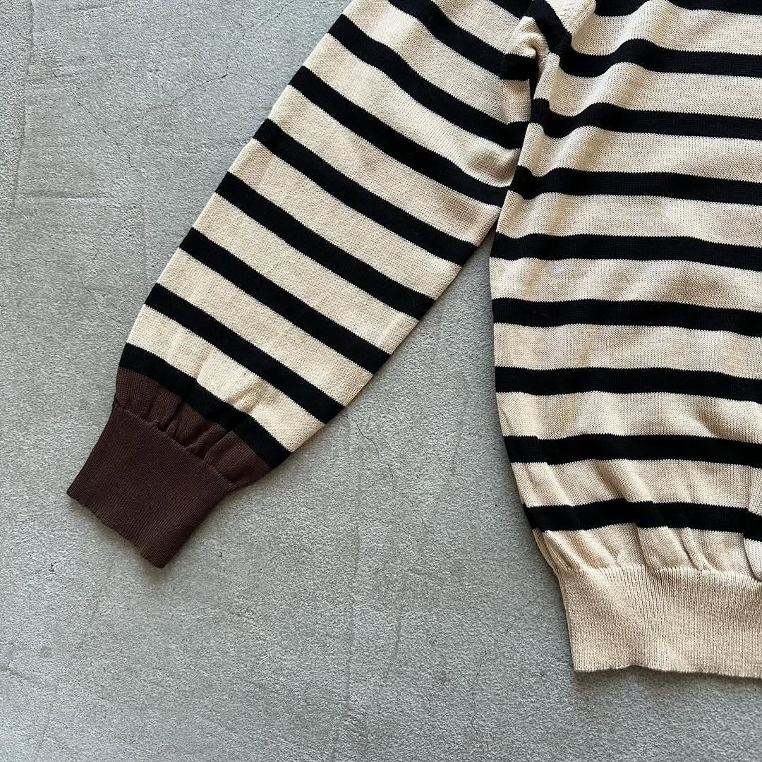 atelier naruse ウールコットンボーダーニット ベージュ×ブラウン