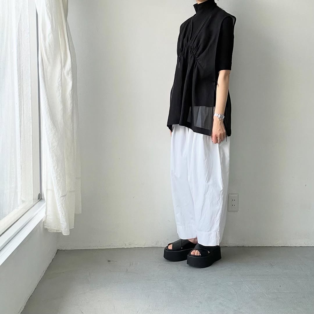 TENNE HANDCRAFTED MODERN コットンオーガンジー2wayショートドレス ブラック